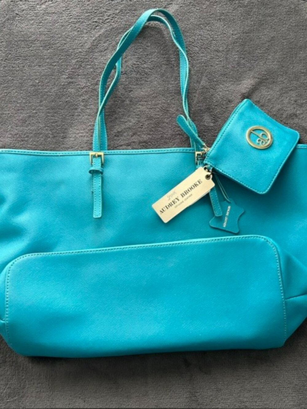 NWT Audrey Brooke Teal Blue Leather Tote Bag